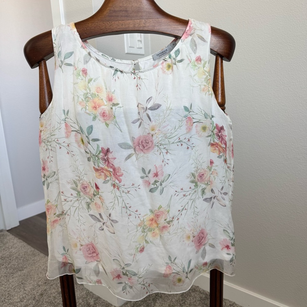 Tendenze 💯% silk Floral Tank Blouse Made in Italy Cottagecore Romantic Soft girl